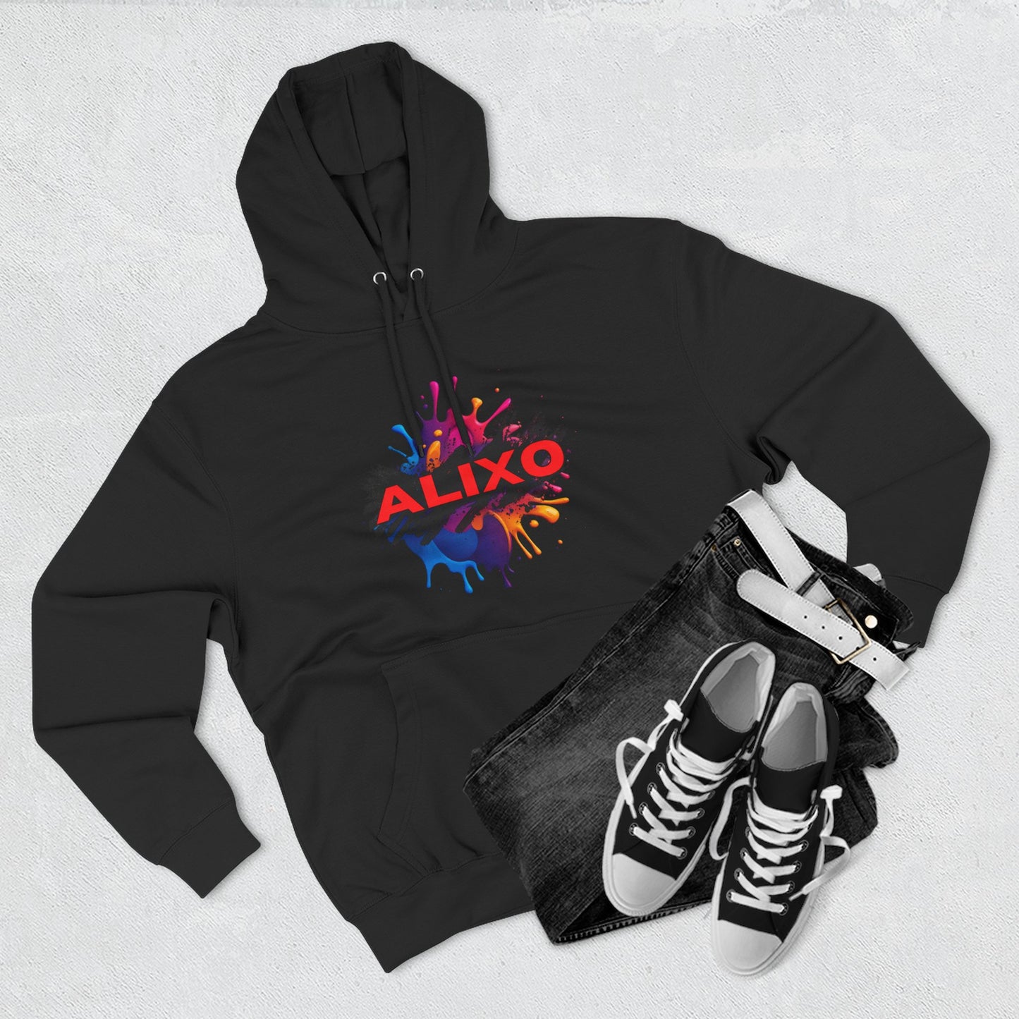Alixo Brushstroke Hoodie – Bold Red Logo Pullover