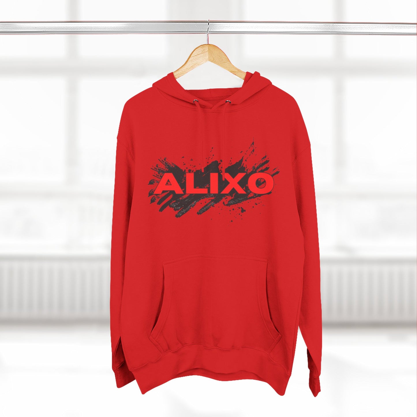 Alixo Brushstroke Hoodie – Bold Red Logo Pullover
