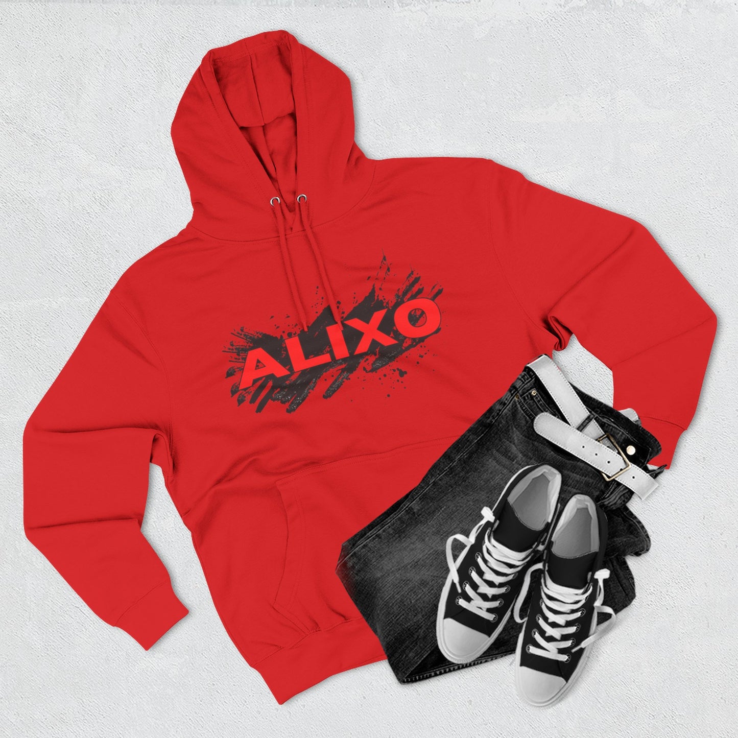 Alixo Brushstroke Hoodie – Bold Red Logo Pullover